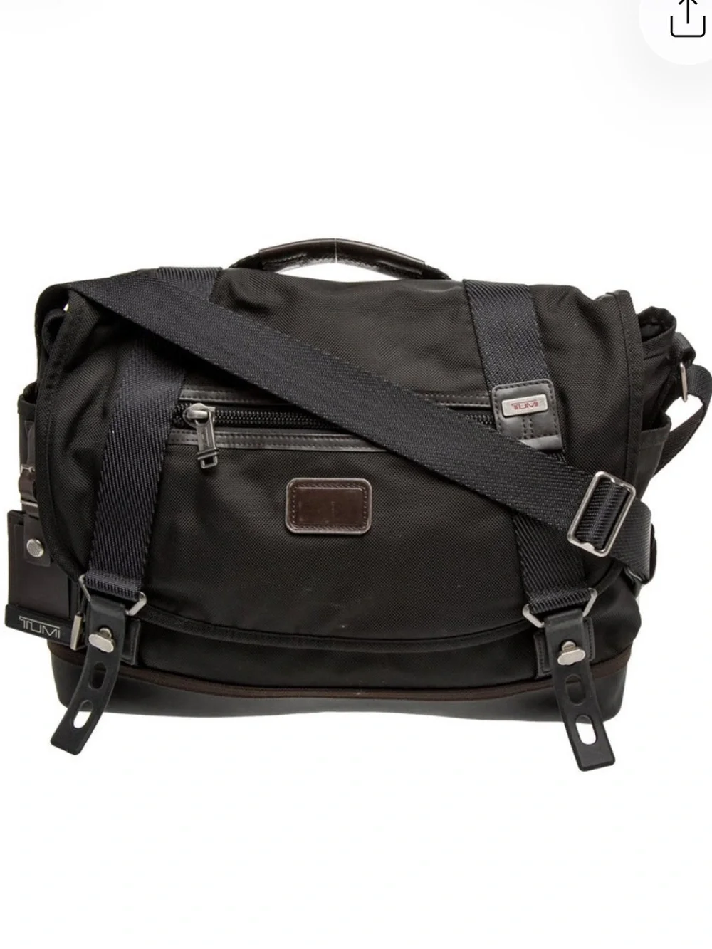 Tumi Dark Gray Nylon Messenger Bag with Dark Brown Trim